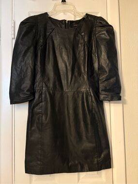 Maje Black Leather Midi Dress